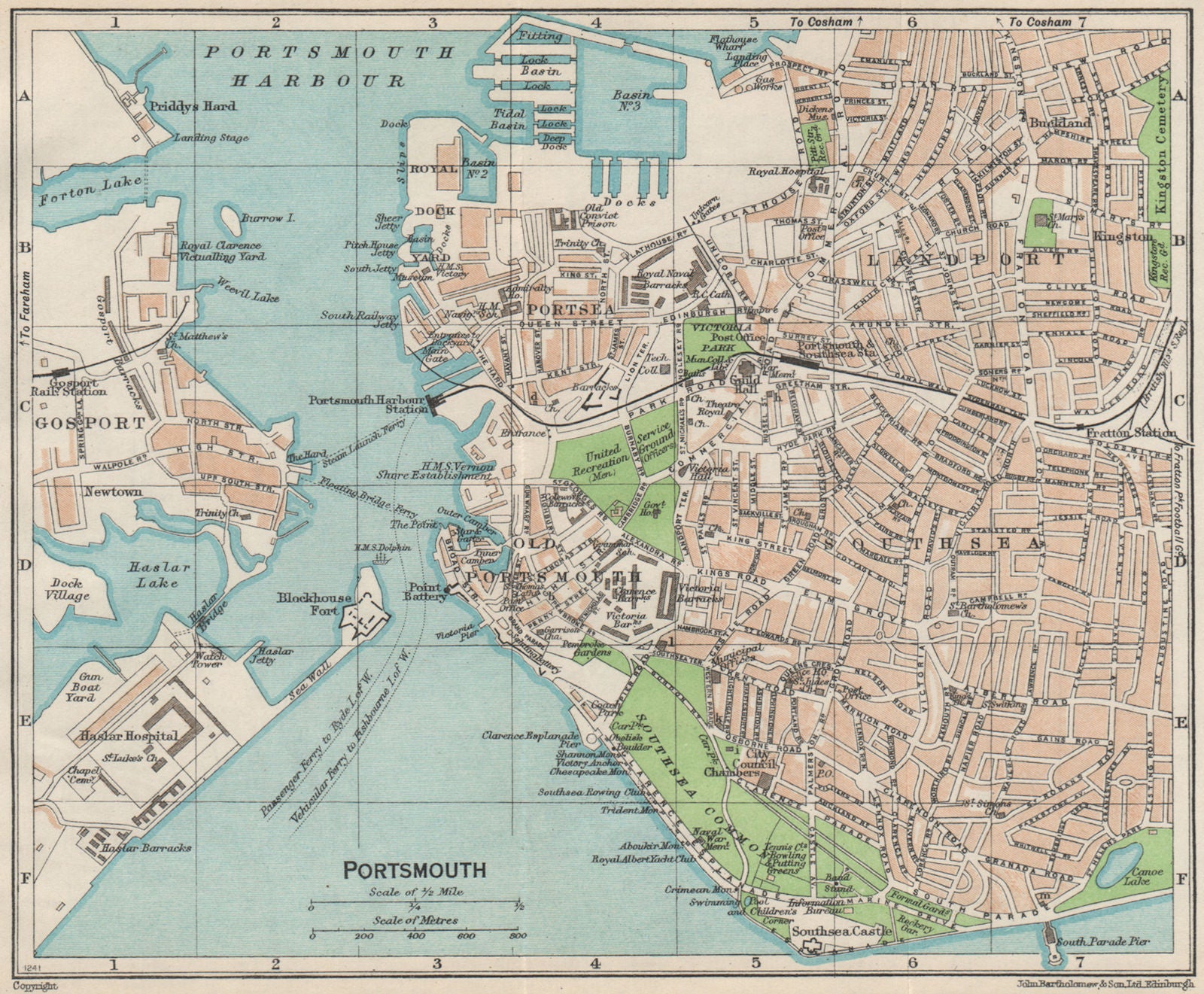 PORTSMOUTH. Vintage town city map plan. Hampshire 1957 old vintage chart